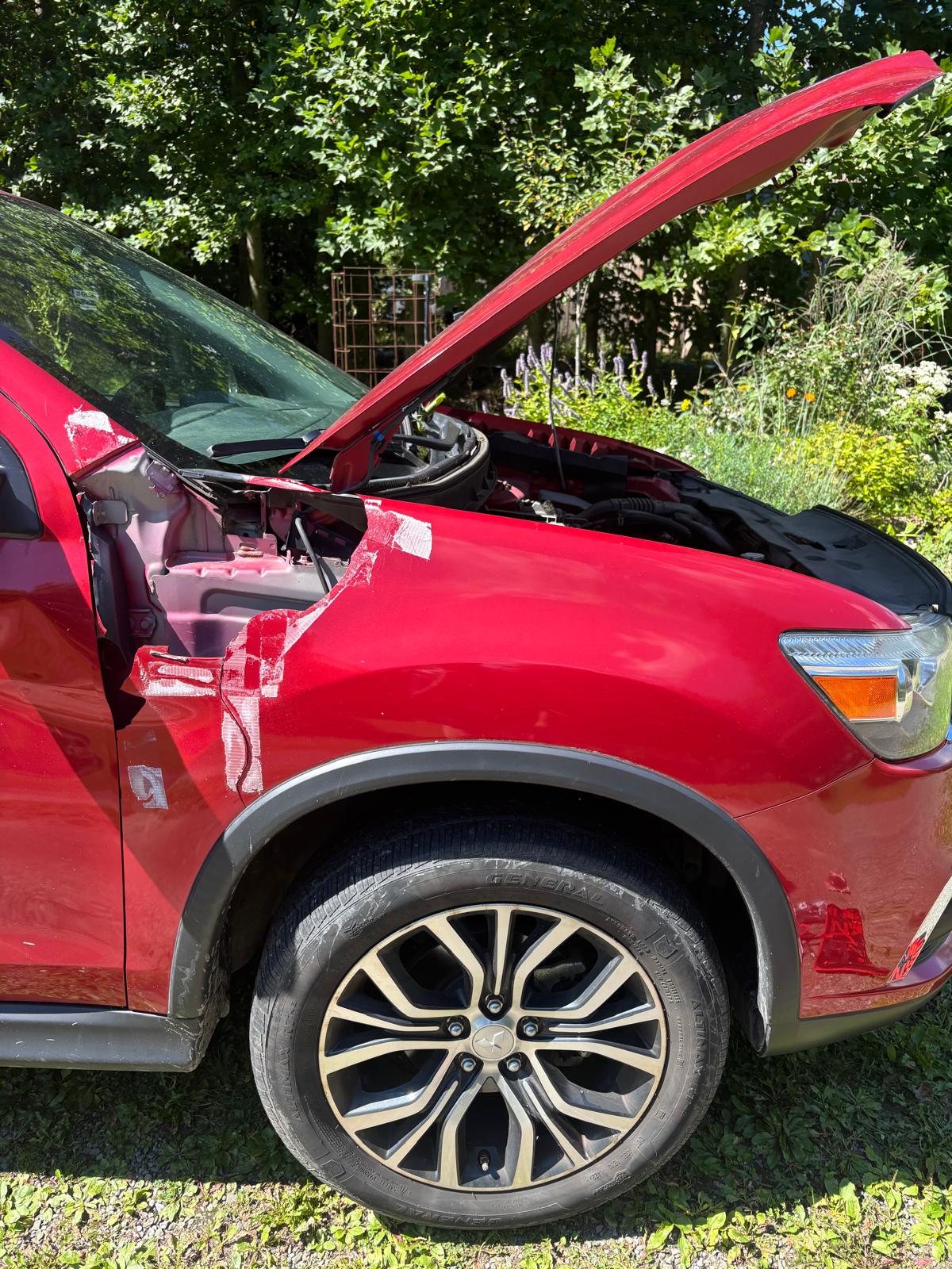 Mitsubishi Outlander front fender prepared for replacement