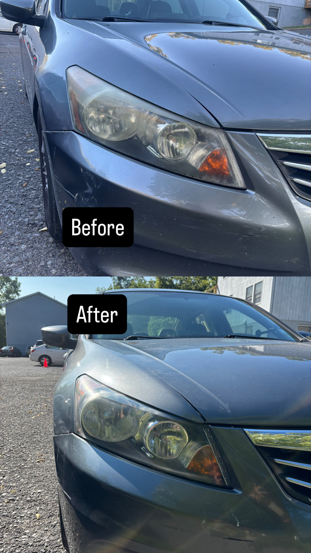 Honda Accord headlight restoration before and after, driver side